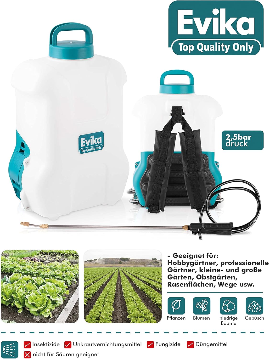 Akku Drucksprüher 16 Liter, 12V Li-Ion Batterie, Elektrisch Unkrautvernichter Rückenspritze, Autopump, 110cm Teleskop-Sprühlanze, einstellbare Messingdüse, gartenspritze spritzgerät unkrautspritze