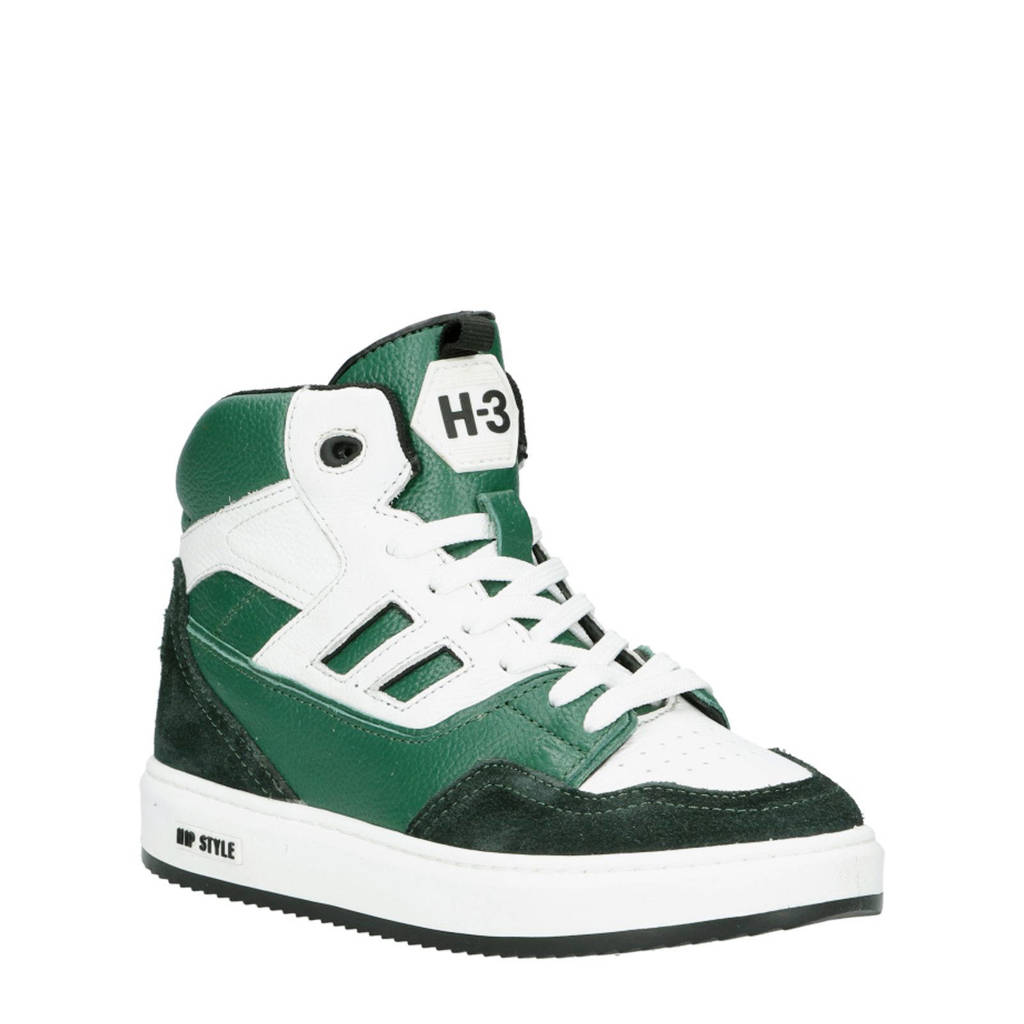 Hip leren sneakers groen/wit