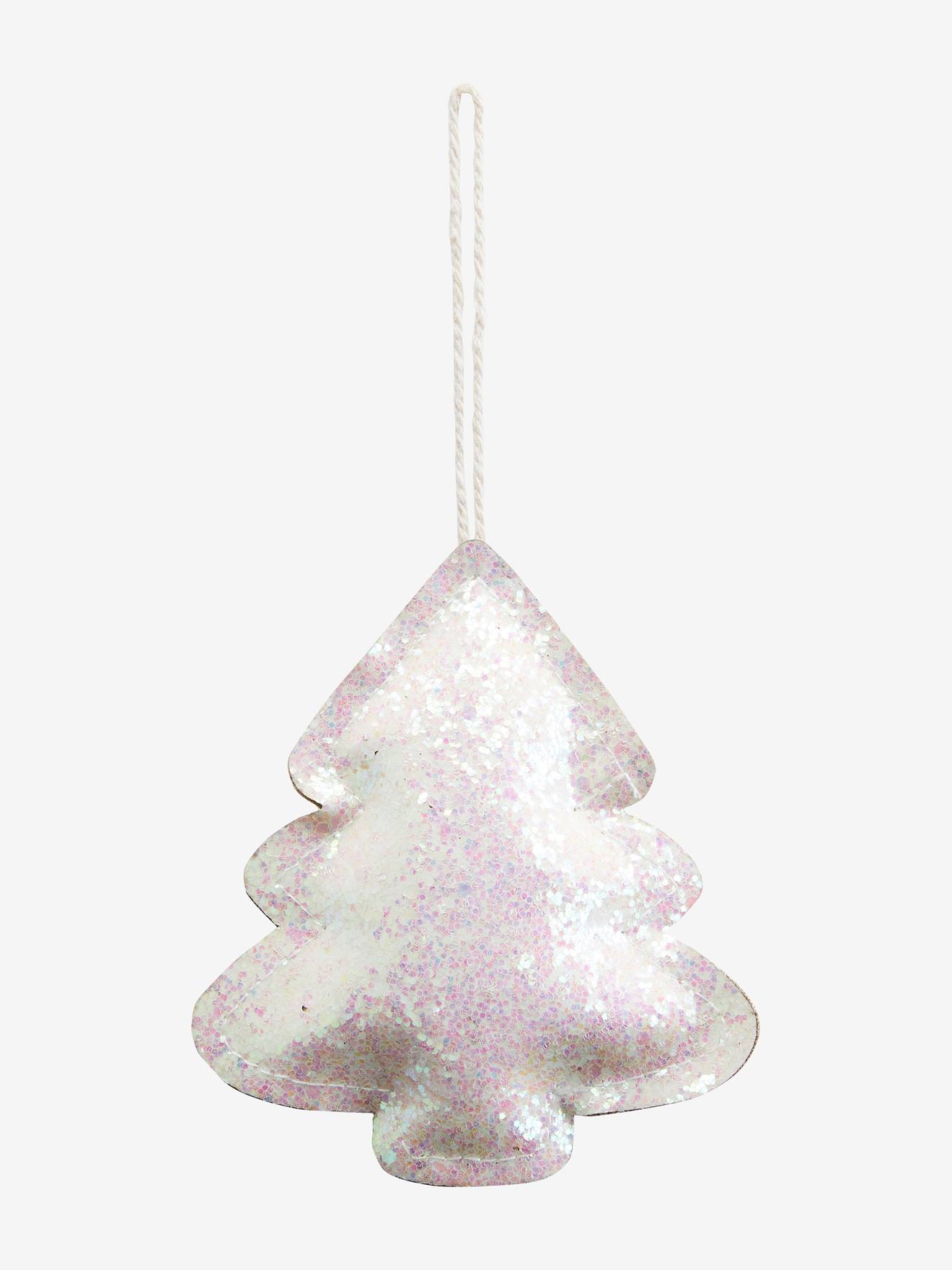 Conjunto de 4 enfeites de Natal lisos rosa escuro com glitter e motivos natalinos.