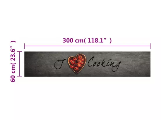 Tapis de cuisine lavable texte Cooking 60x300 cm velours