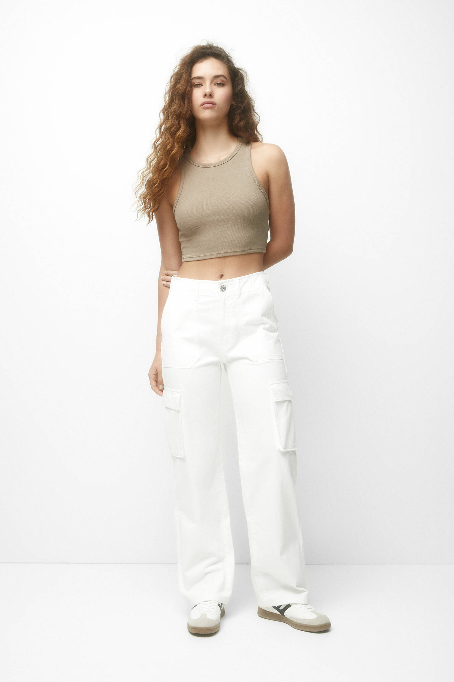 Calça cargo de perna reta - branca