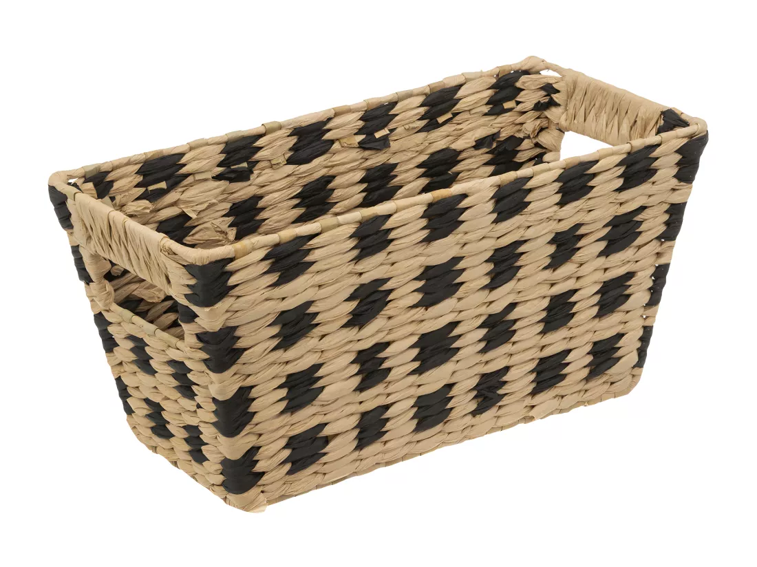 Panier de rangement tressé naturel et noir 15 x 31 cm