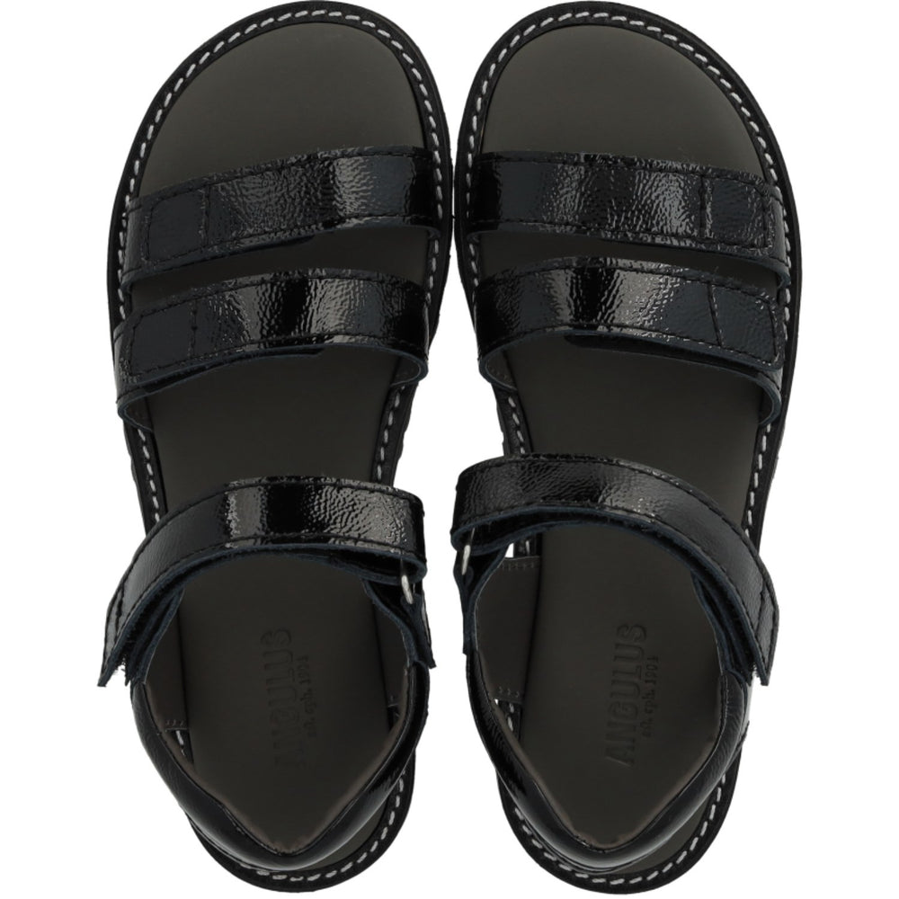 Køb Angulus Black Justerbar Lædersandal Med Velcro