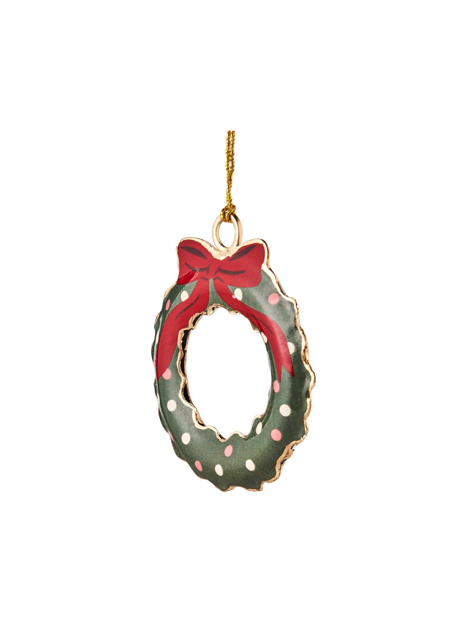 Juleophæng med krans | Jern/emalje. 5,7 x 6 cm. | Moss Green