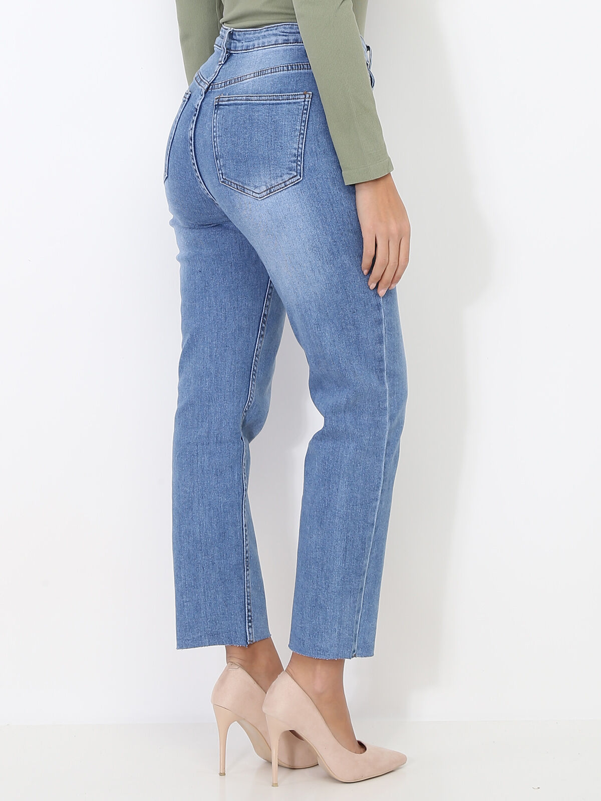 Jeans droit délavé- Bleu