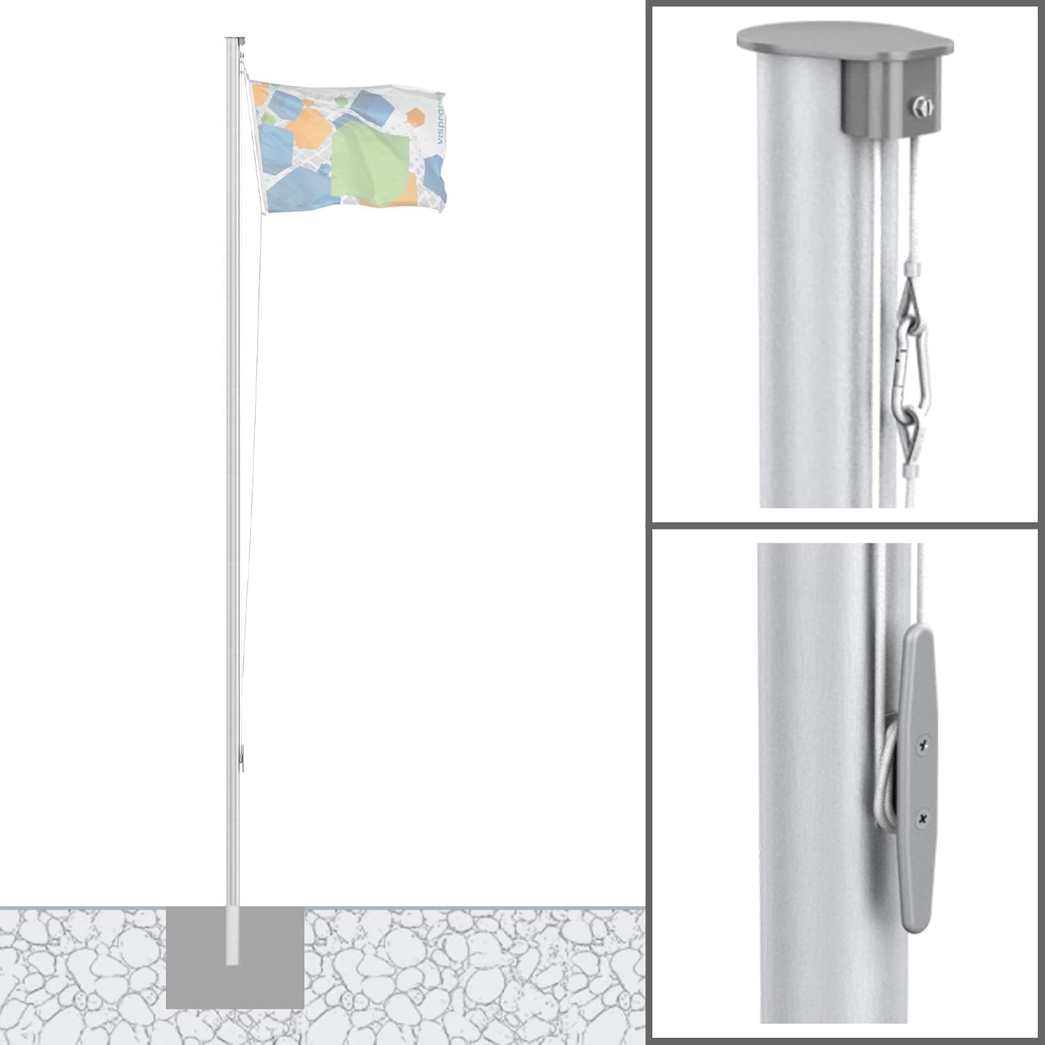 Vispronet® Alu-Fahnenmast 5 m/ø 75 mm ✓ Basic, ohne Ausleger ✓ Nahtlos Zylindrisch ✓ aus Deutscher Produktion
