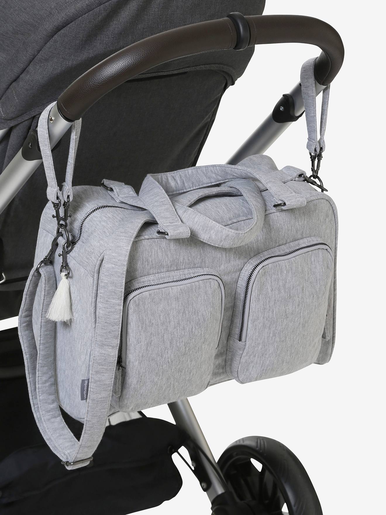 Bolsa de maternidade familiar com vários bolsos, tamanho médio, cinza mesclado