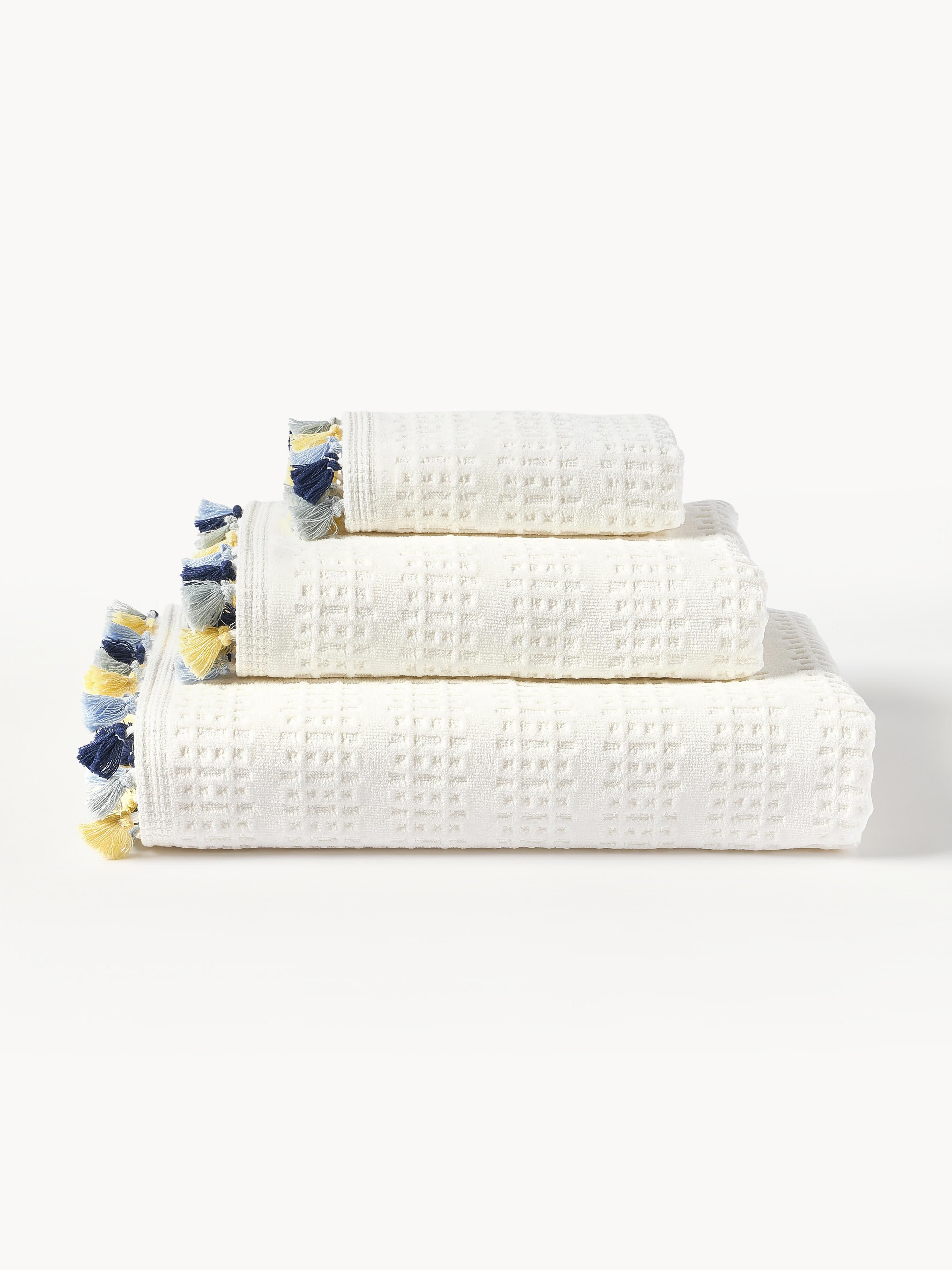 Velours handdoekenset Tallulah met decoratieve franjes, in verschillende formaten