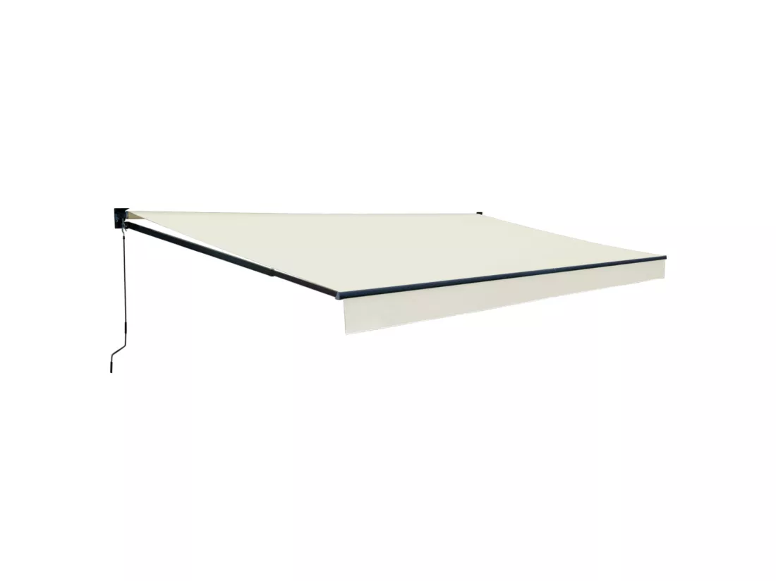 Store banne SAULE 3,95 × 3m - Toile beige et structure grise - HAPPY GARDEN