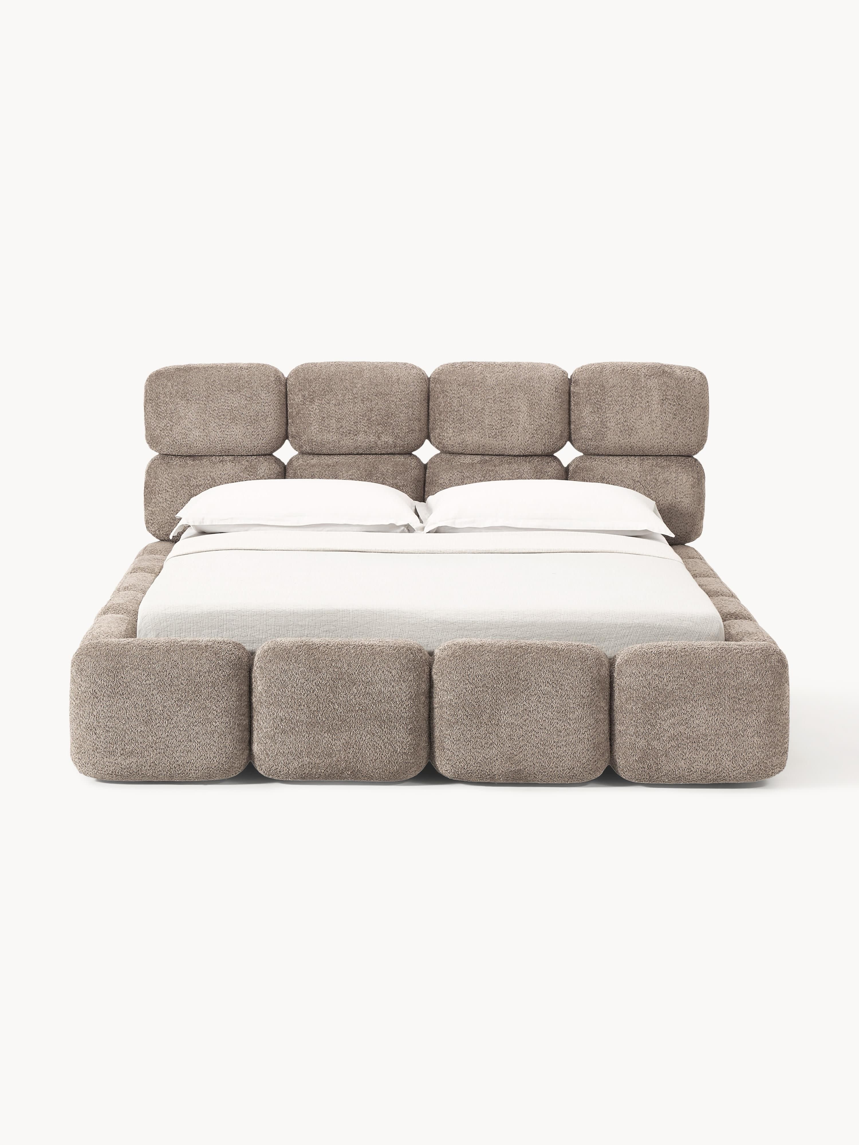 Gestoffeerd bed Tayla van teddy bouclé met opbergruimte