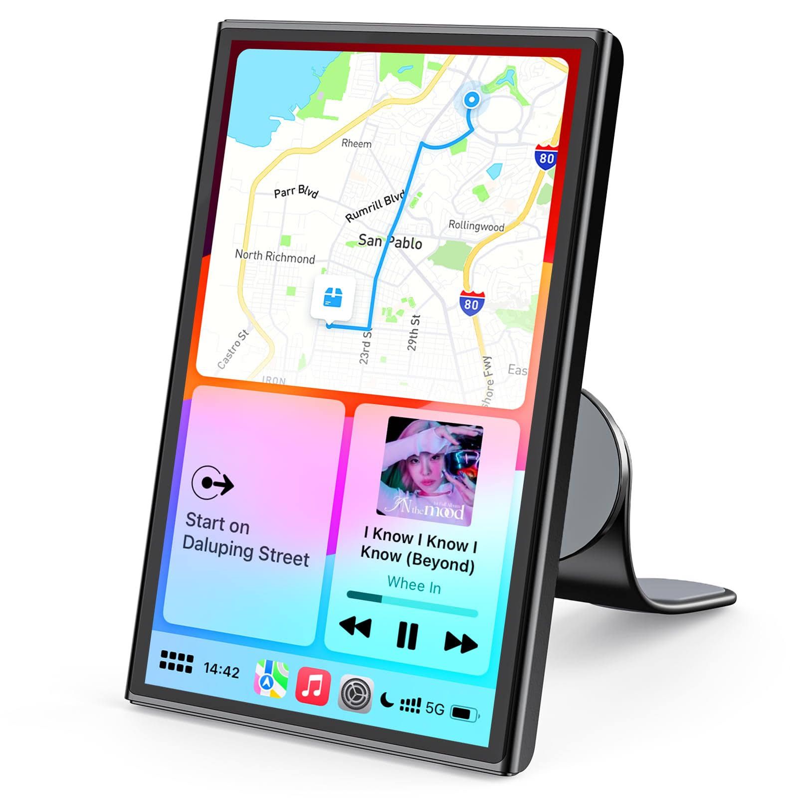 Avylet Écran 7'' A-pple Carplay Voiture, Android Auto sans Fil Tactile Portable, Navigation GPS, Contrôle Vocal Google/Siri, Radio Bluetooth, AUX/FM,