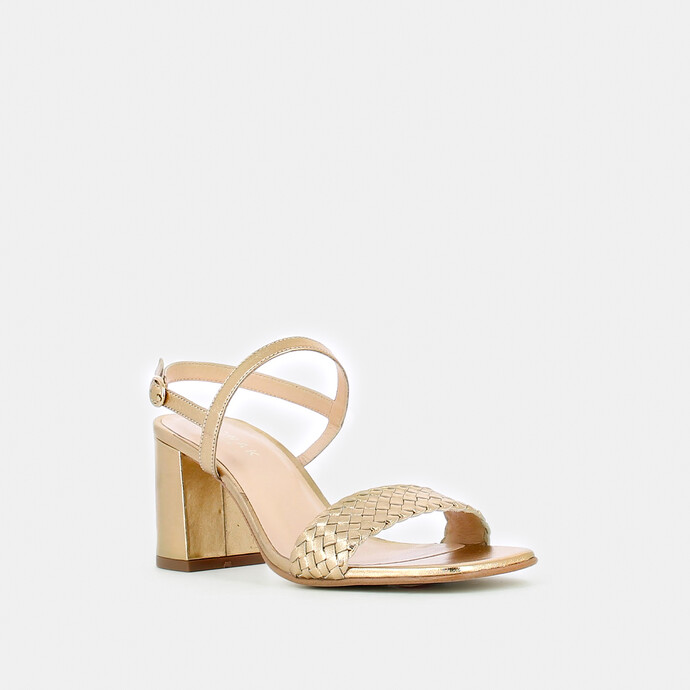 Sandales à talons et brides  en cuir métallisé doré