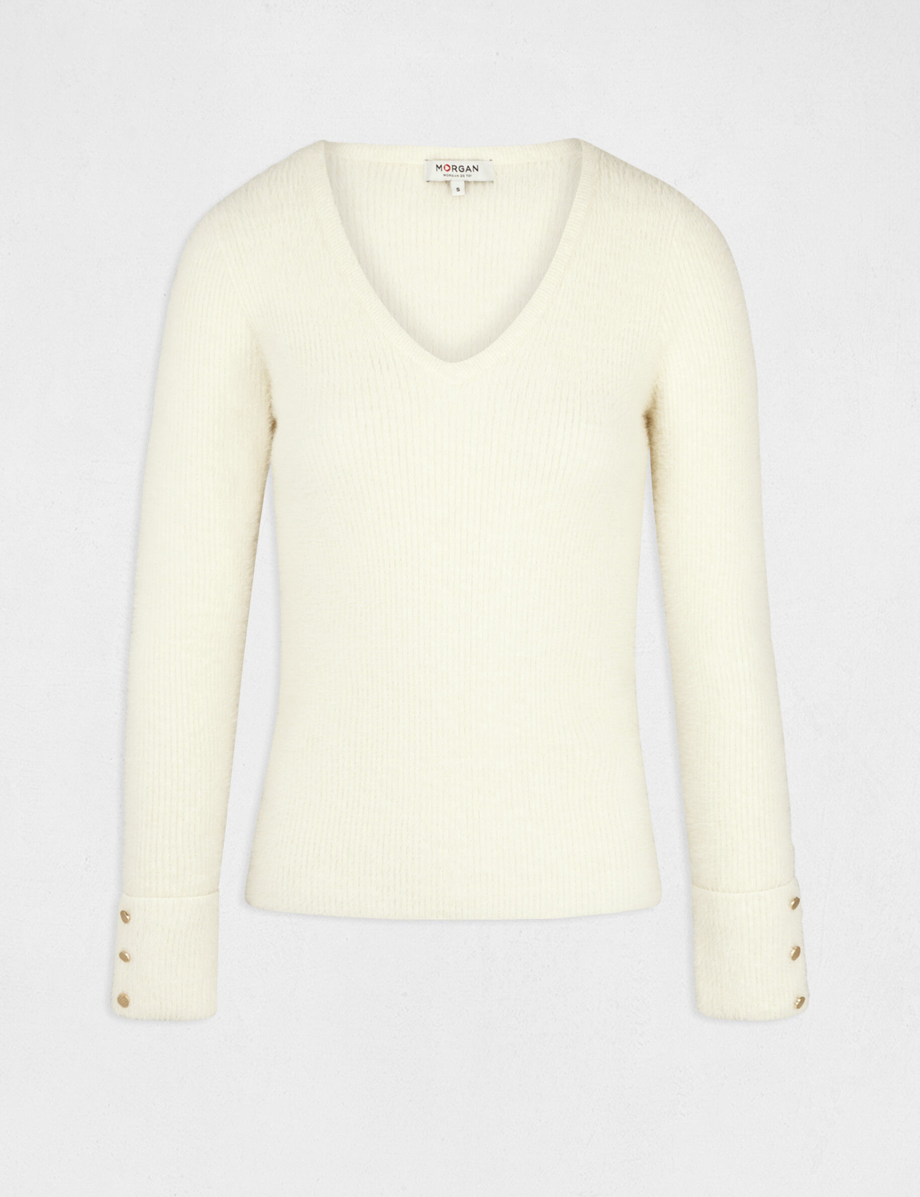 Pull manches longues maille duveteuse ivoire femme - ivoire