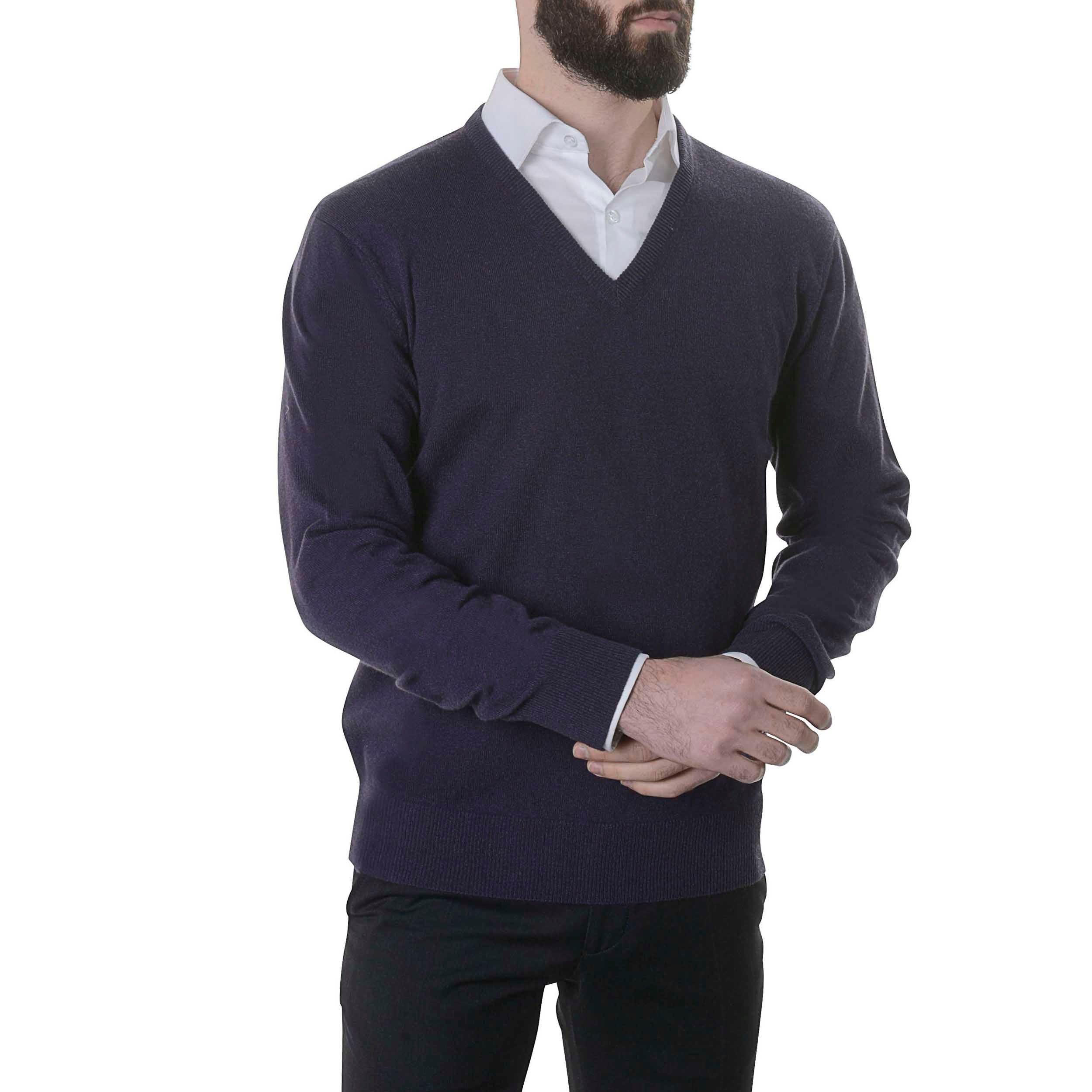Pull col v 100% cachemire violet