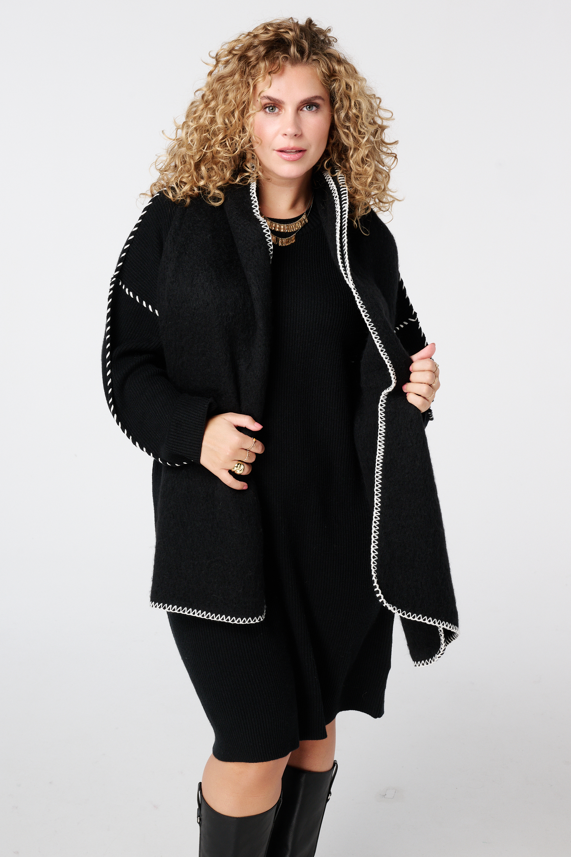 Sjaal met contrast stiksels Zwart