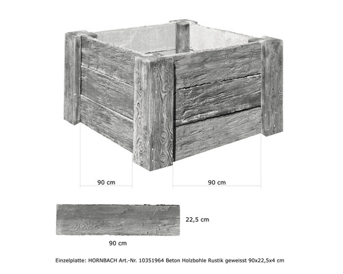 Betonnen verhoogde tuinbak Cube antiekgrijs met voorgemonteerde draad 120 x 120 x 69 cm
