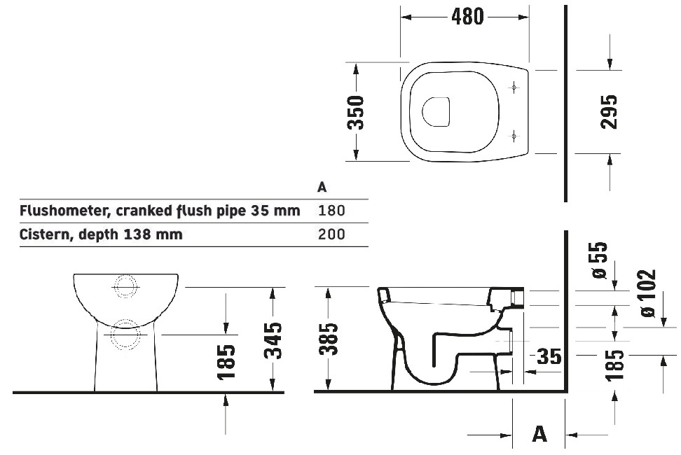 Duravit D-Code staand toilet met PK aansluiting wit glans