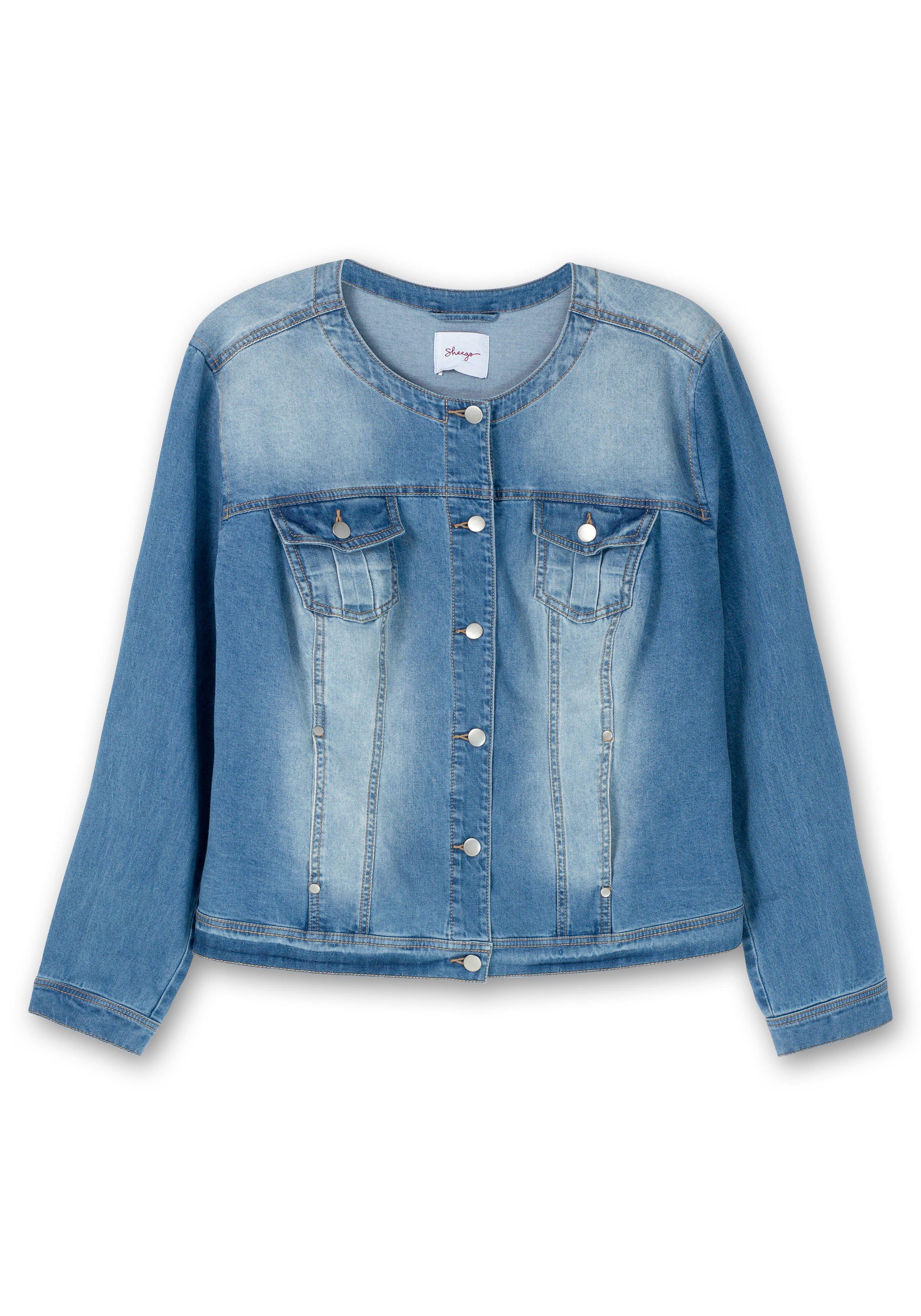 Jeansjacke in kragenloser Form, mit Waschung