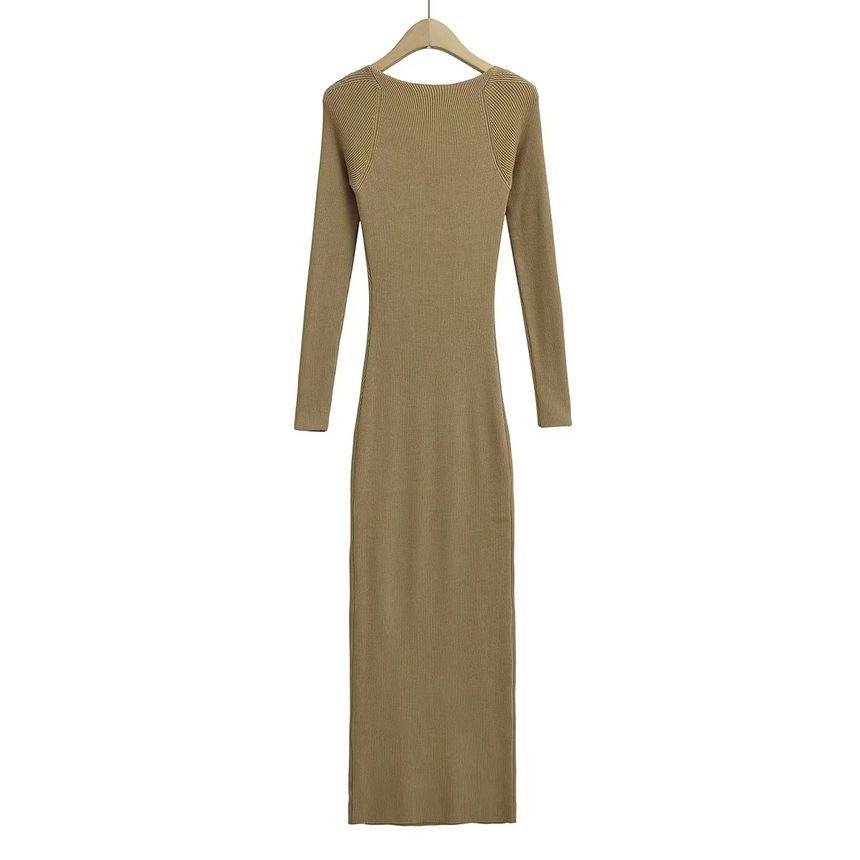 Reknovine - Lange mouw gebreide maxi-bodyconjurk