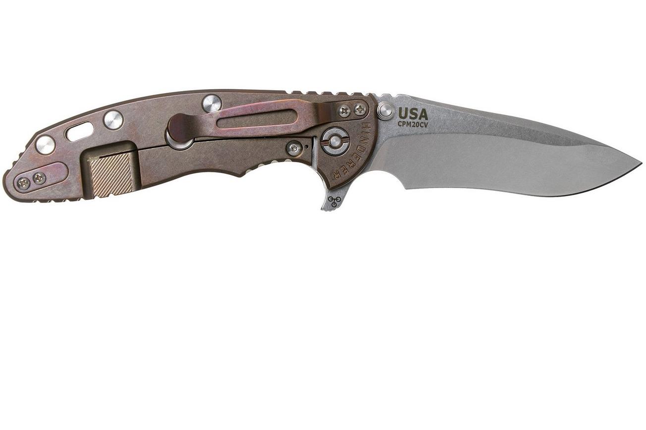 Rick Hinderer XM18 3.5” Recurve, CPM 20CV, Stonewash, Bronze, Translucent G10, zakmes