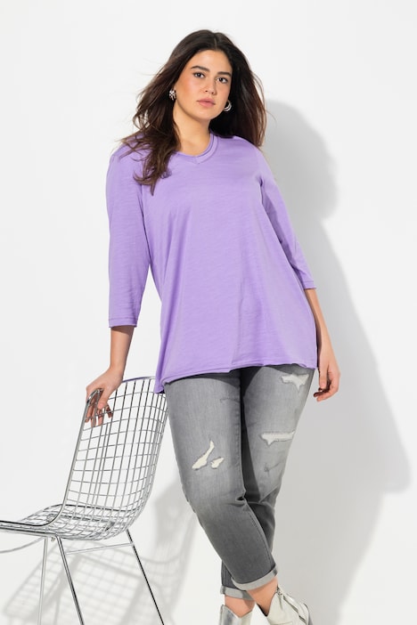 Shirt, Metallic-Nähte, V-Ausschnitt, 3/4-Arm
