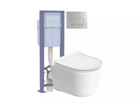 Pack WC suspendu sans bride DURAVIT Soleil by Starck avec abattant frein de chute + bati support SIAMP + Plaque de commande chromée