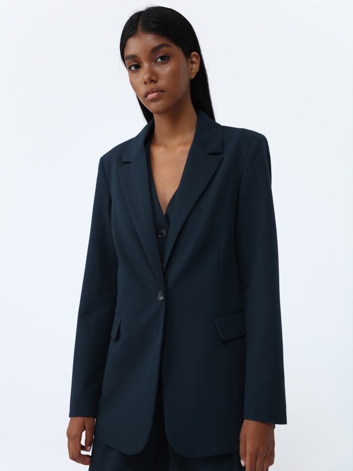 Blazer com lapela entalhada - Azul Petróleo