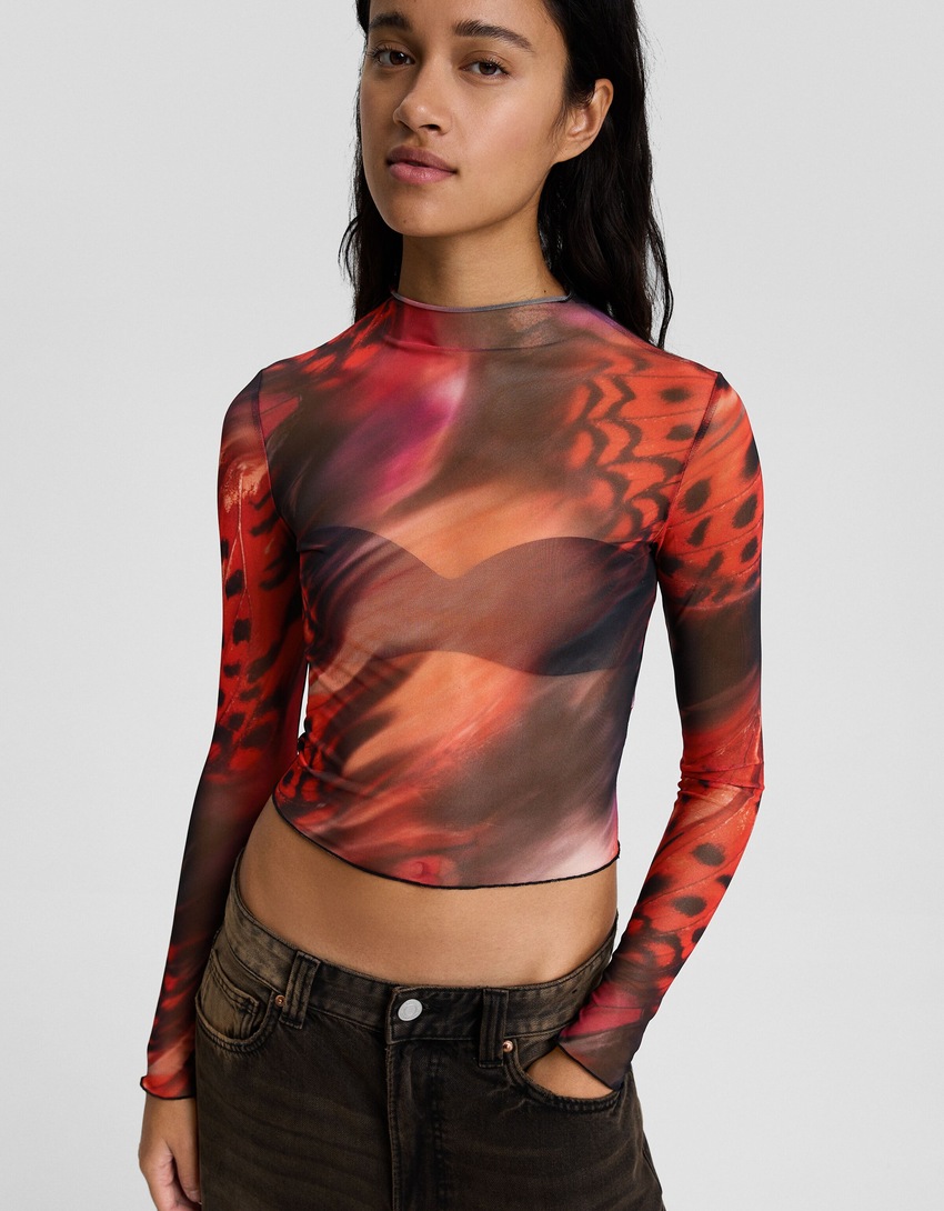 Camiseta de tule de manga comprida