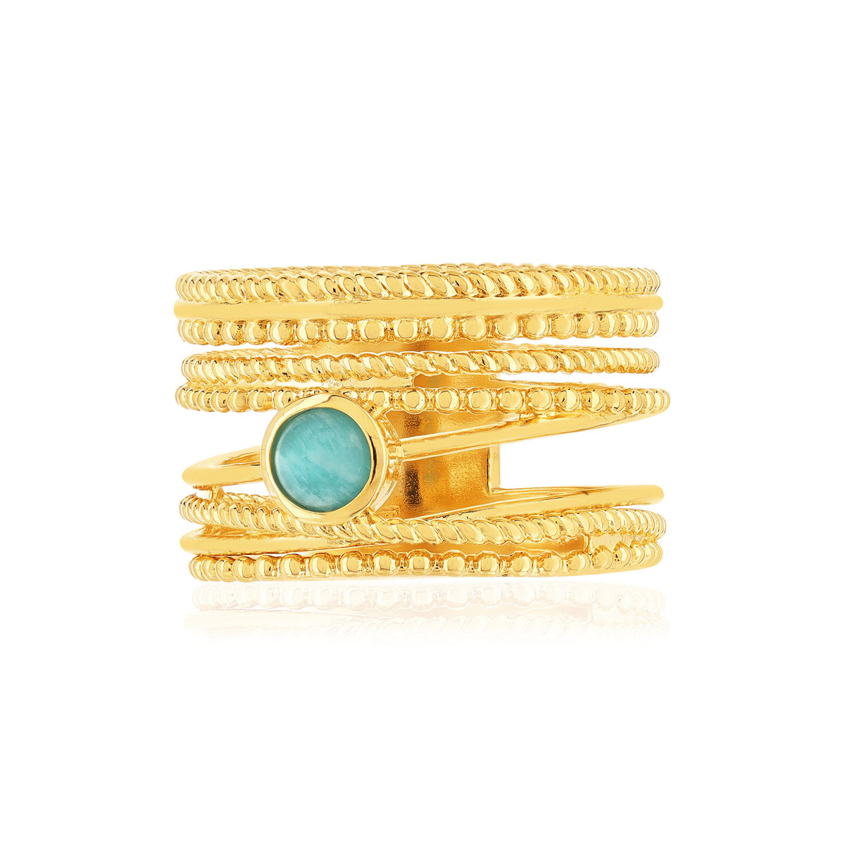 Bague plaqué or jaune perlée amazonite