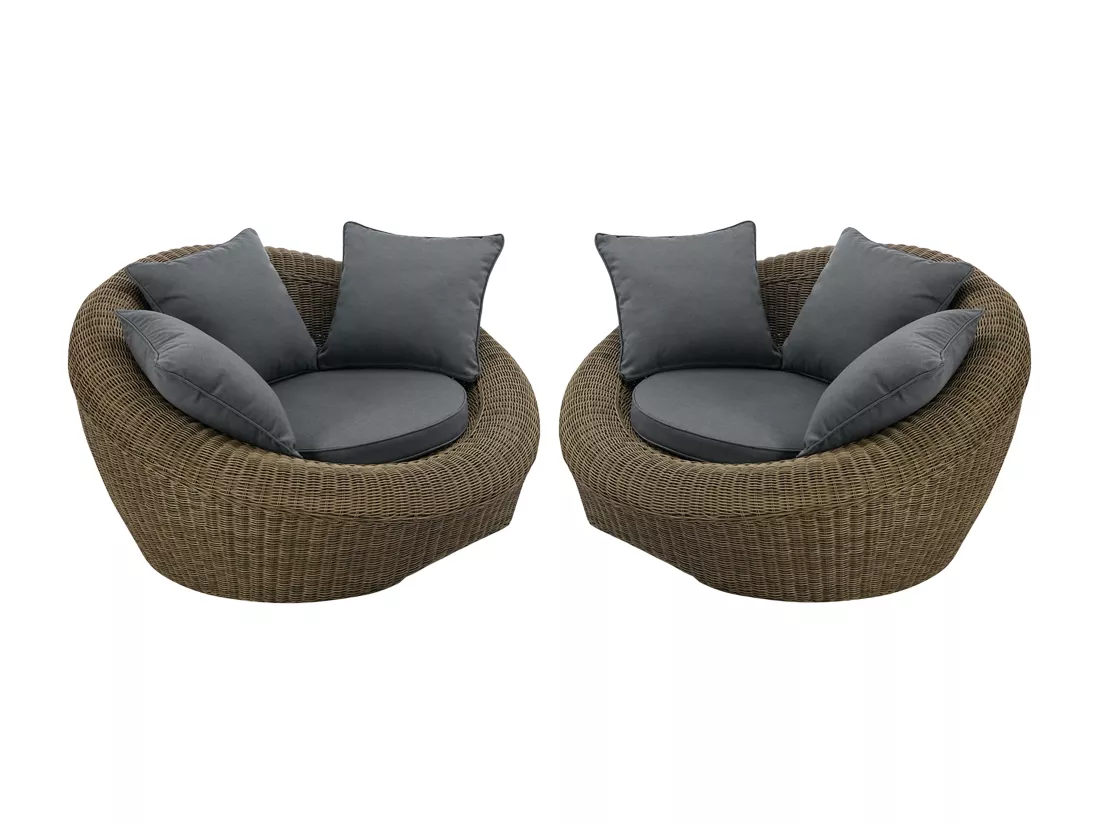 Lot de 2 fauteuils de jardin en résine tressée naturel foncé - WHITEHEAVEN de MYLIA
