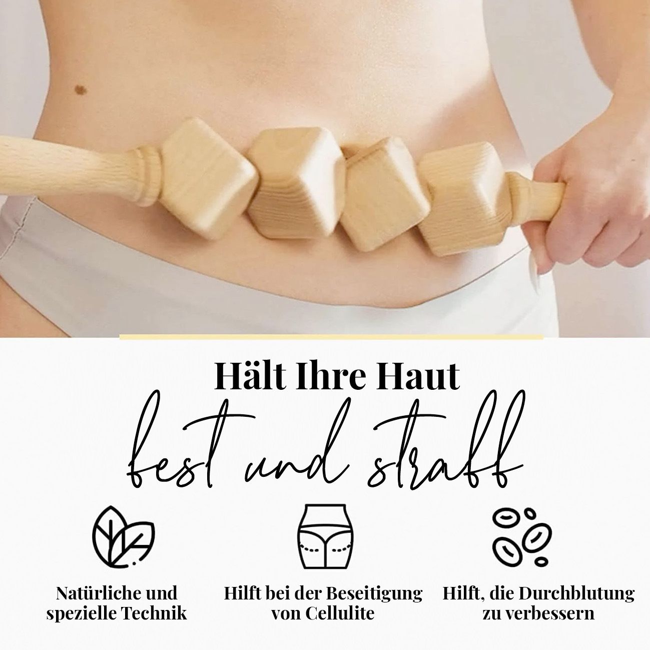 tuuli Anti Cellulite Massagegerät Massageroller mit Griff Maderotherapie Roller aus Holz