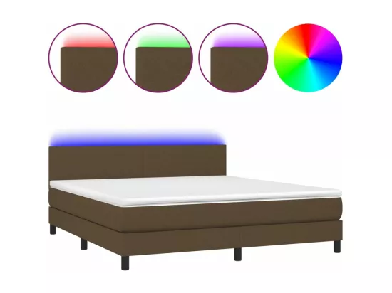 Sommier tapissier matelas et LED Marron foncé 180x200cm Tissu