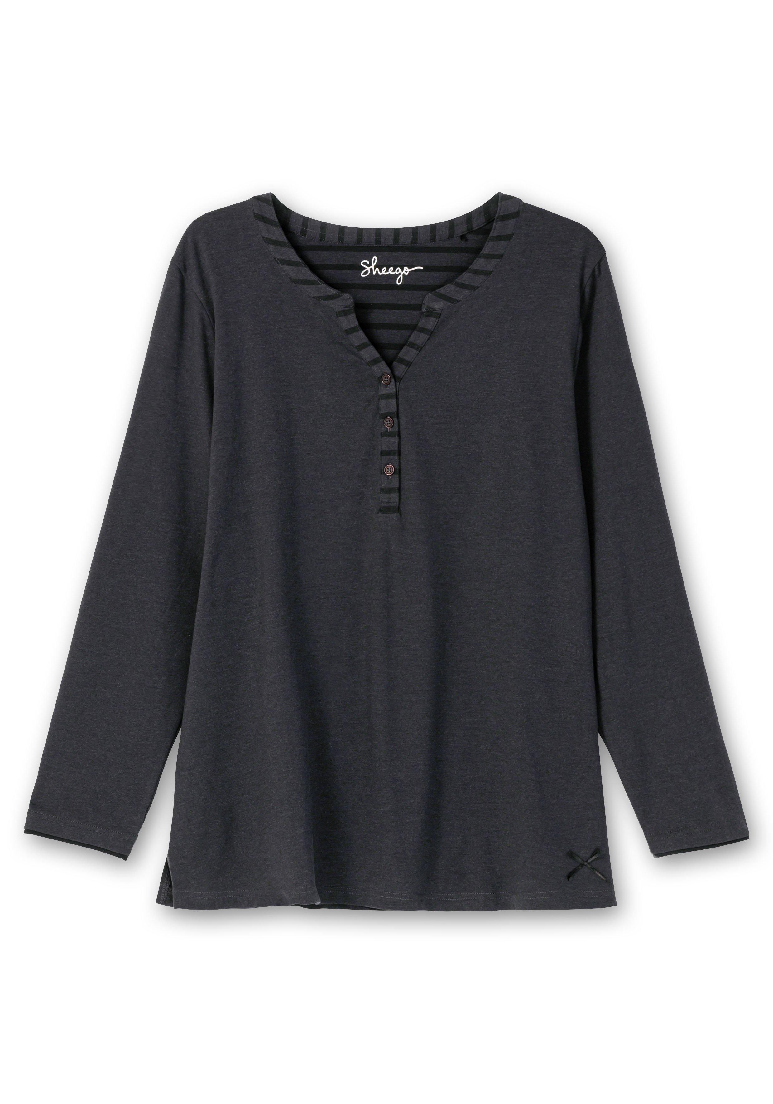 Langärmliges Schlafshirt mit Zierknopfleiste
