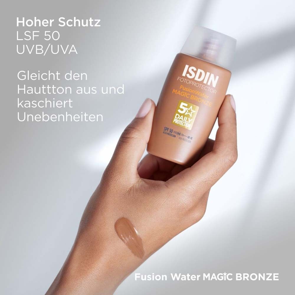 Fotoprotector ISDIN Fusion Water Color Bronze LSF 50 ultraleichte getönte Sonnencreme für gebräunte Haut