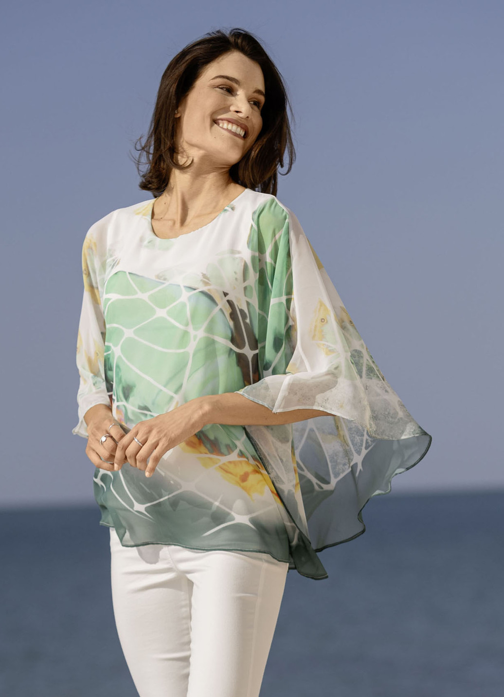 Poncho-Tunika mit eingearbeitetem Trägershirt