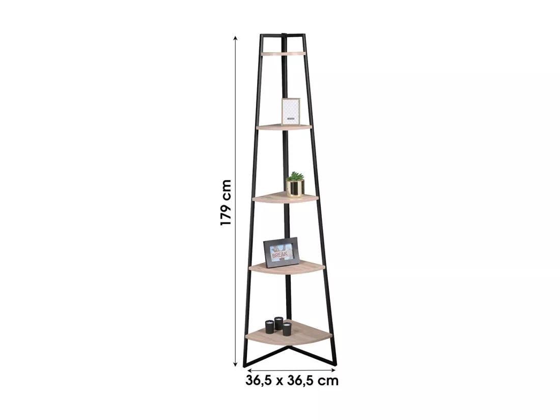 Étagère d'angle 5 niveaux collection HOLBORN – Style industriel, coloris chêne et noir