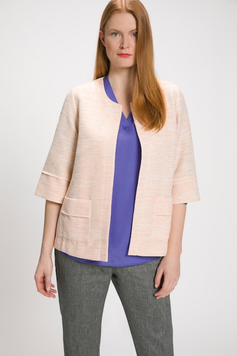 Jacke, meliert, offene Form, Rundhals, 3/4-Arm
