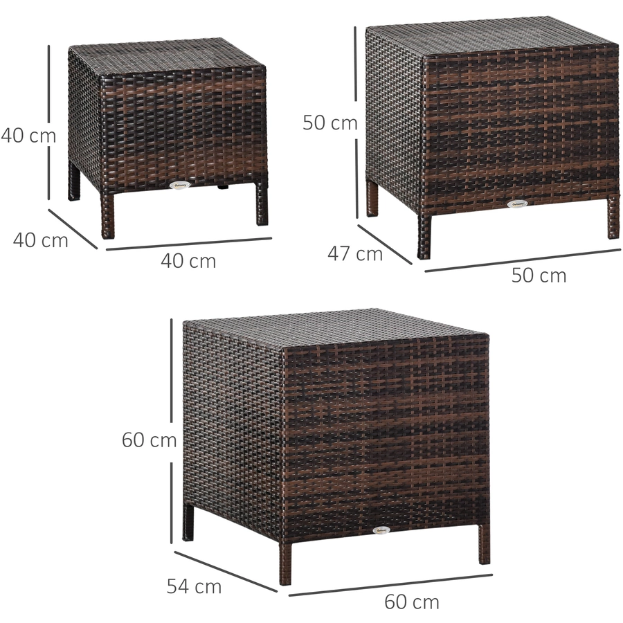 Outsunny Rattan-Gartentisch als 3-teiliges Set braun