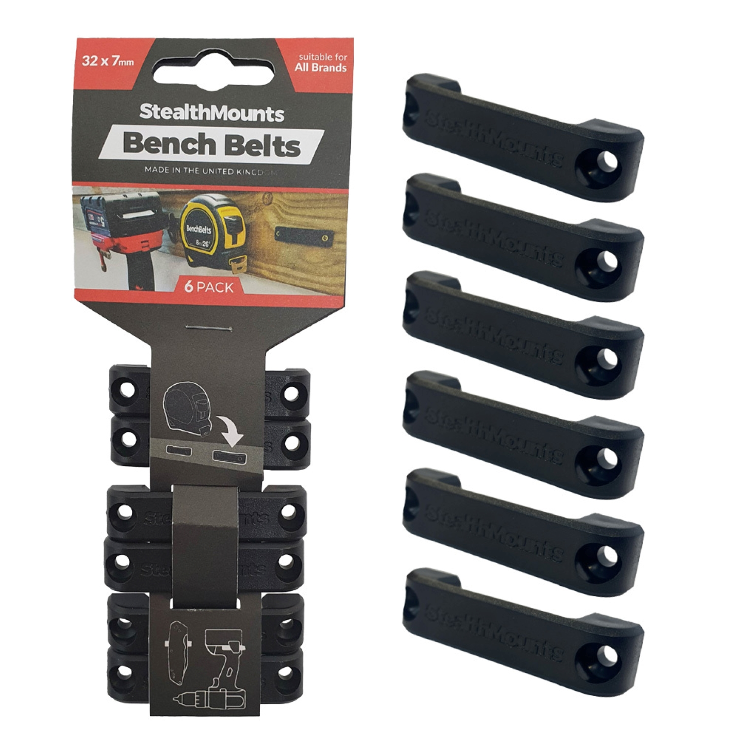 StealthMounts BB-BLK-6 Bankriemen - Zwart - 6 stuks