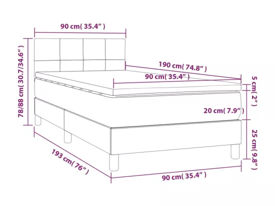 Sommier tapissier avec matelas et LED Gris foncé 90x190cm Tissu