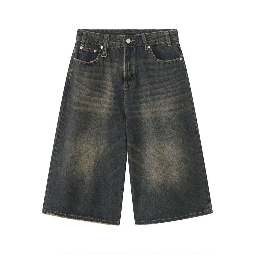 FAERIS - Gewassen denim shorts met hoge taille