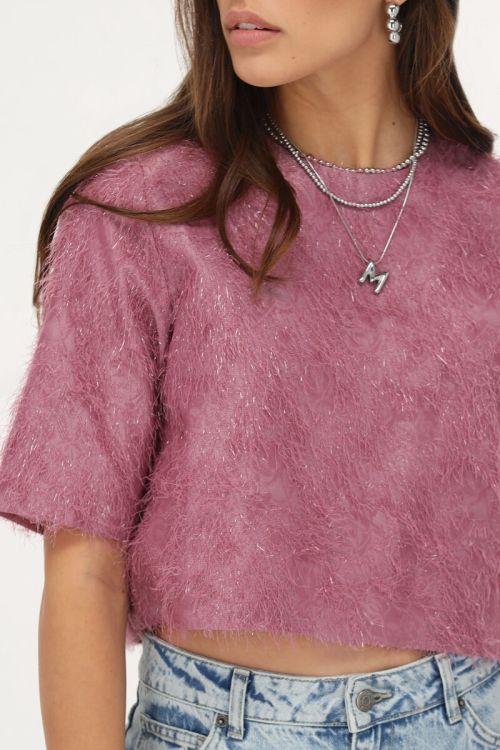 Roze jacquard cropped top