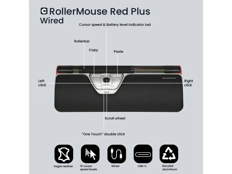 Contour RollerMouse Red Plus - Mus - ergonomisk - 7 knapper - kablet USB