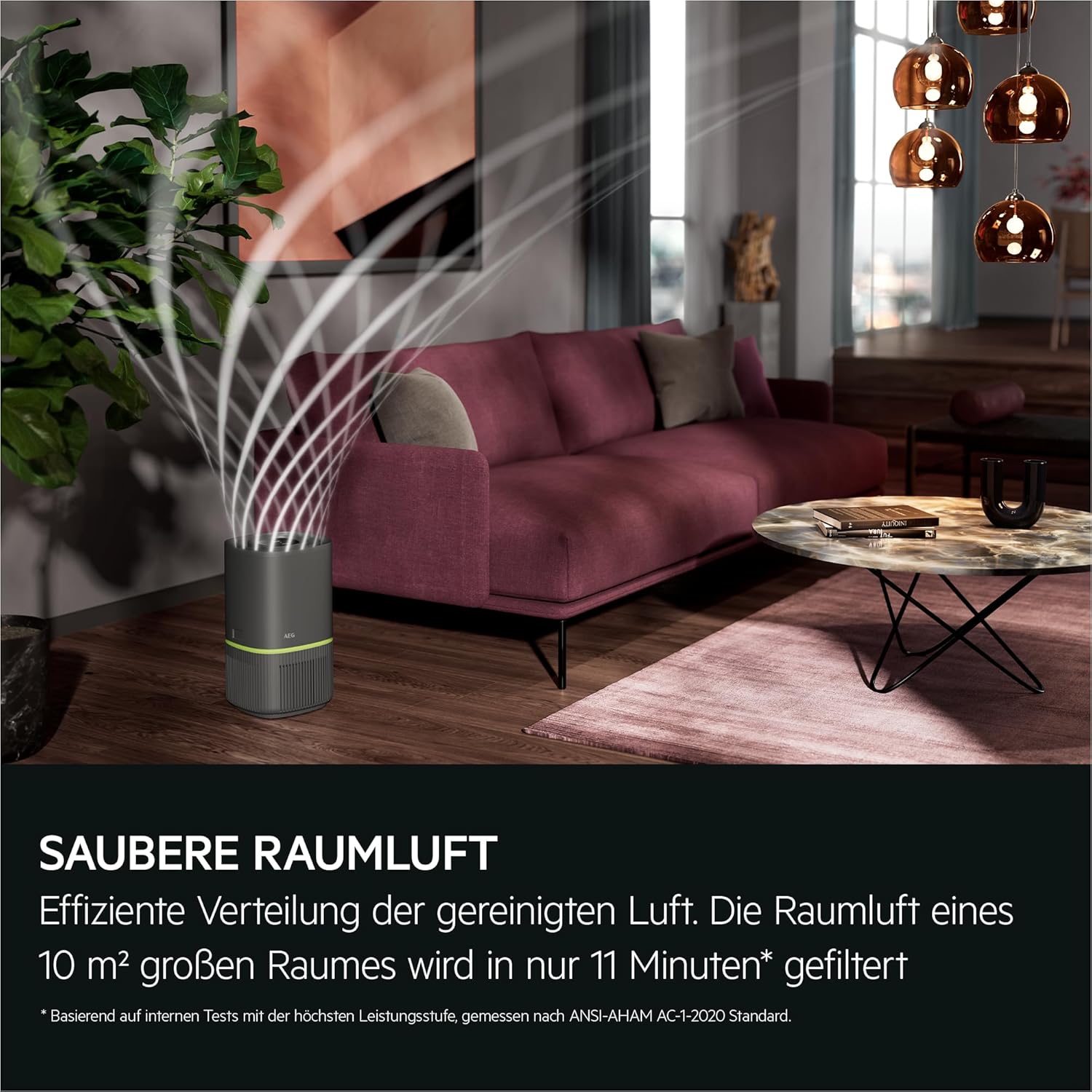 AEG Luftreiniger Pure 5000 / für bis zu 41 m²/98 m³ / Farbe: Dark Grey APO50371DG Dark Grey