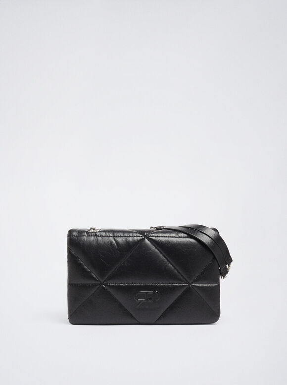 Bolsa de ombro acolchoada com corrente - Preta