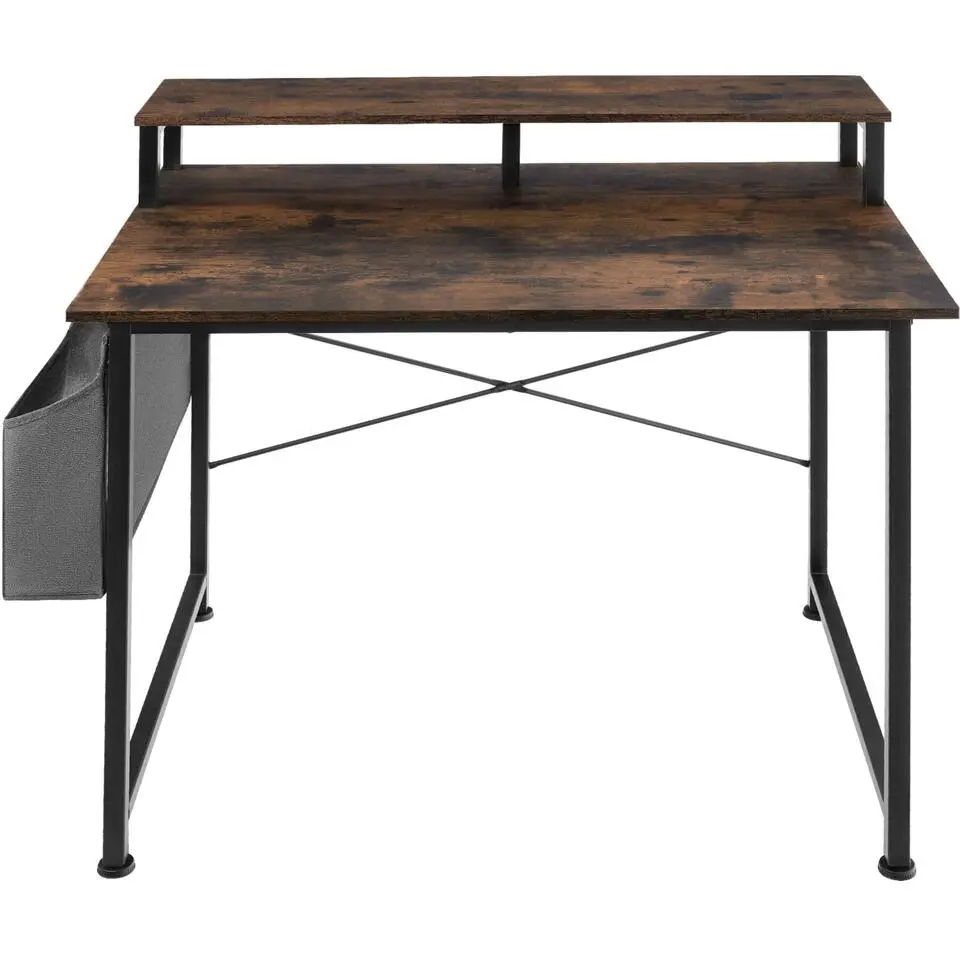 tectake Bureau met plank en organizer, Industrieel Hout Donker, Rustiek