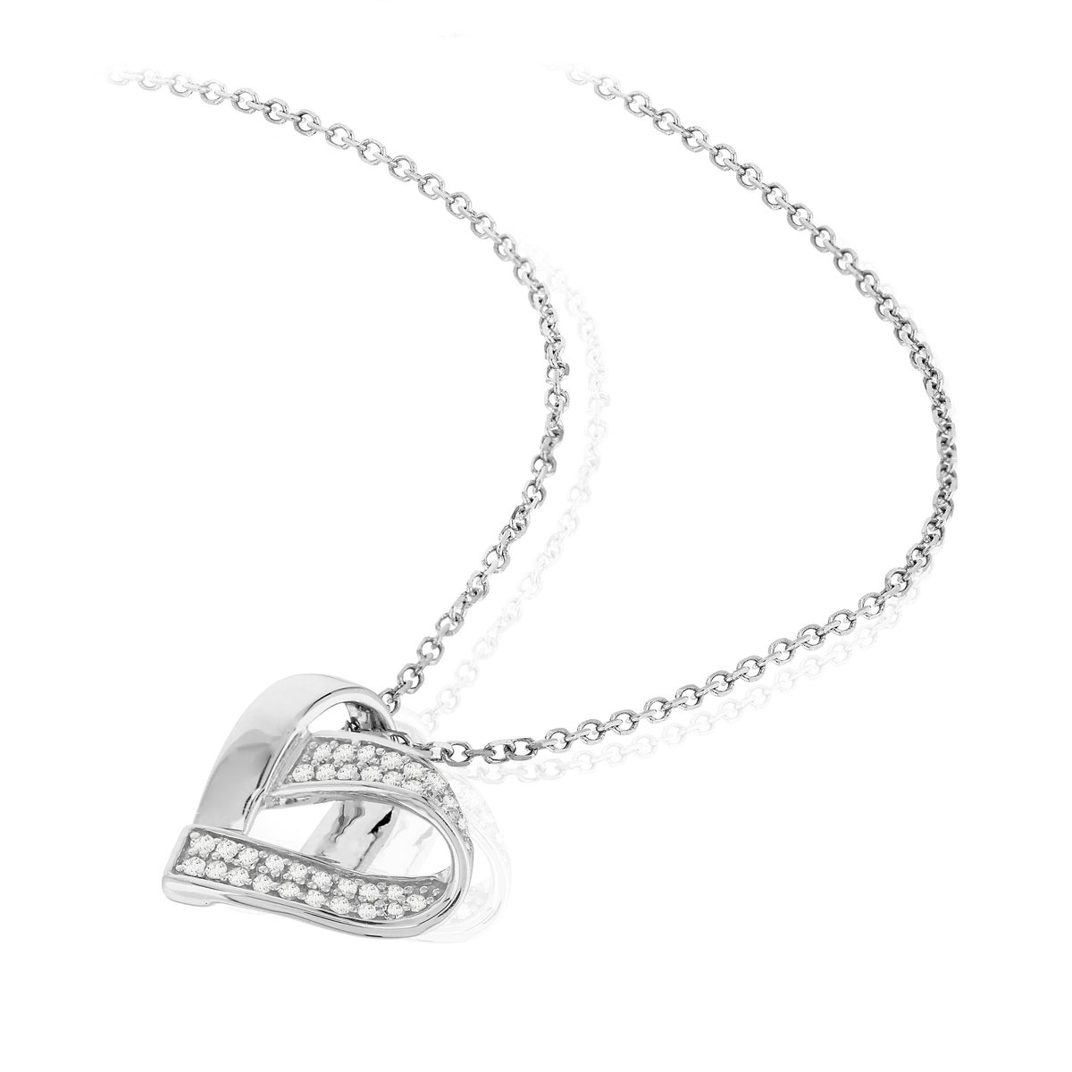 Collier or blanc 750 diamants coeur42 cm