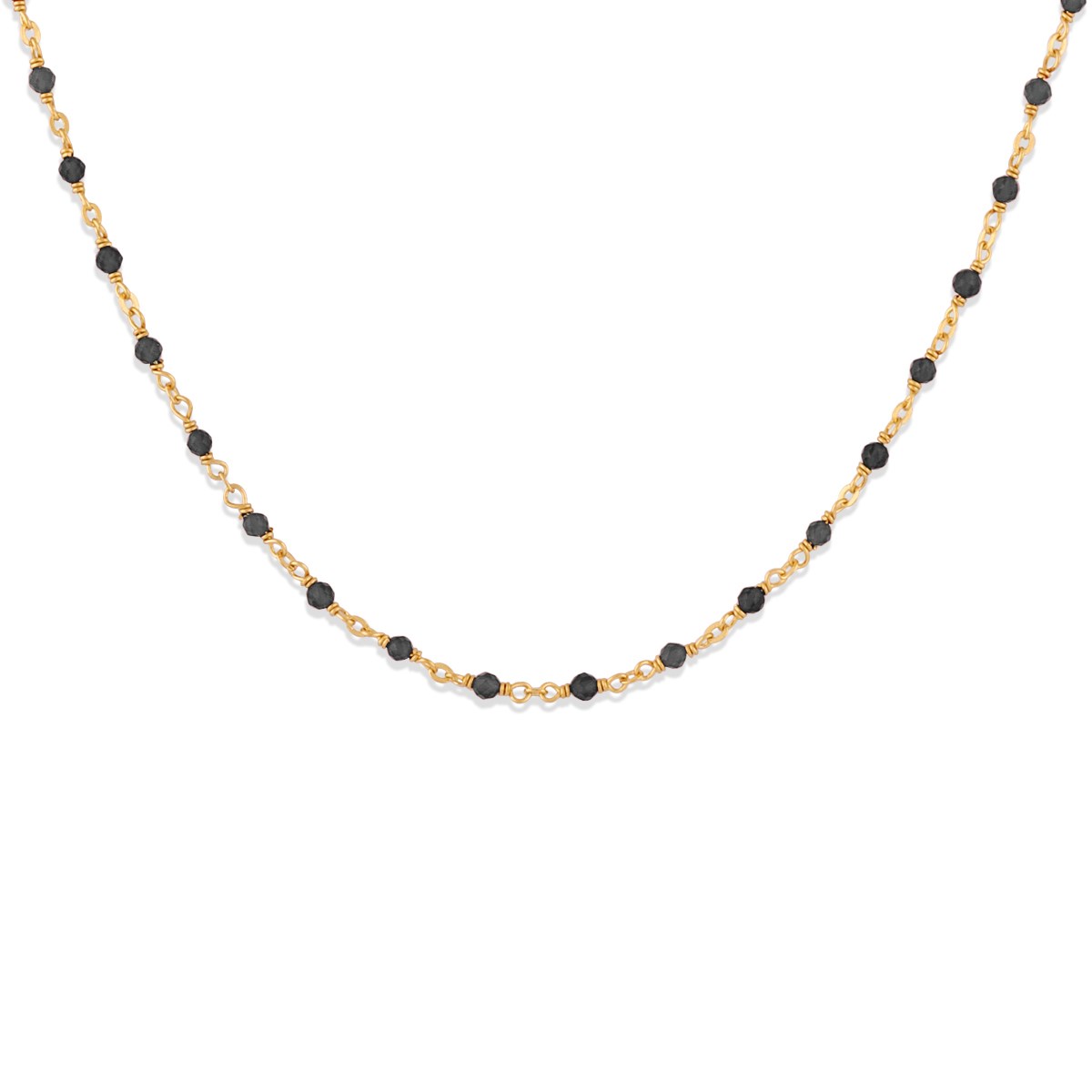Collier Argent Doré Et Pierres Naturelles Noires