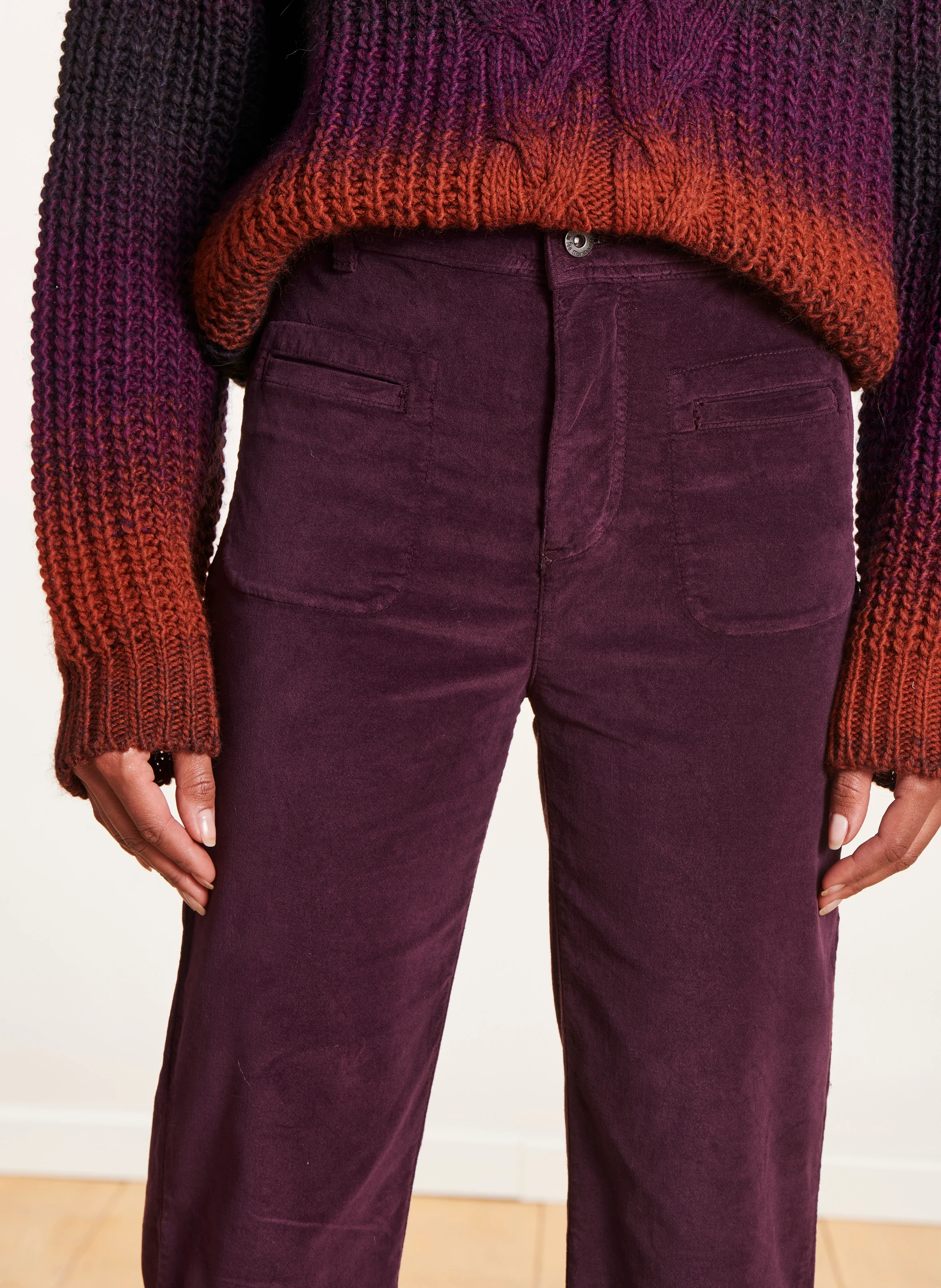 Pantalon boot-cut taille haute en coton bio mélangé | Violet