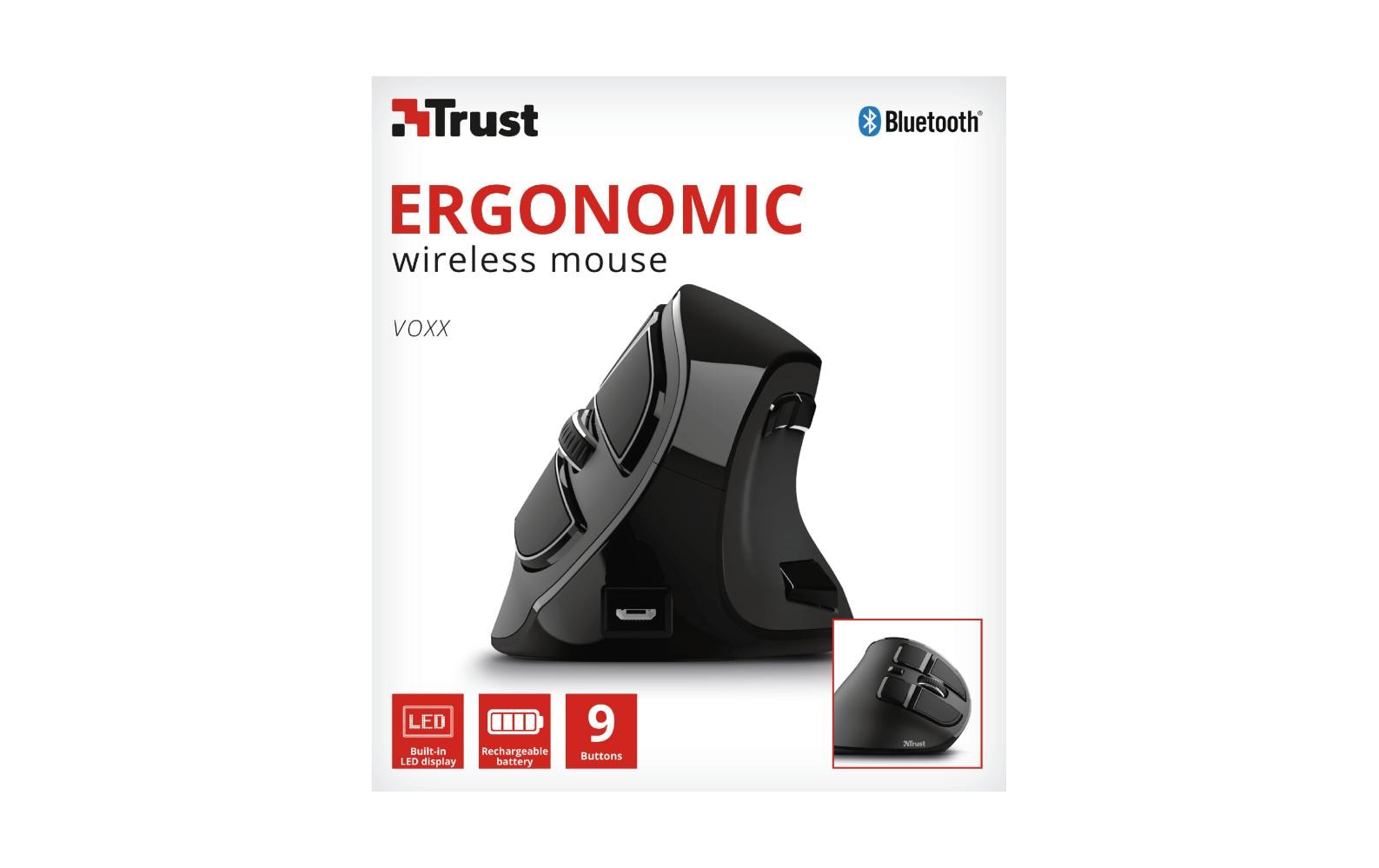 Ergonomische Maus Voxx RechargeableWiederaufladbare, ergonomische Funkmaus mit Digitalanzeige